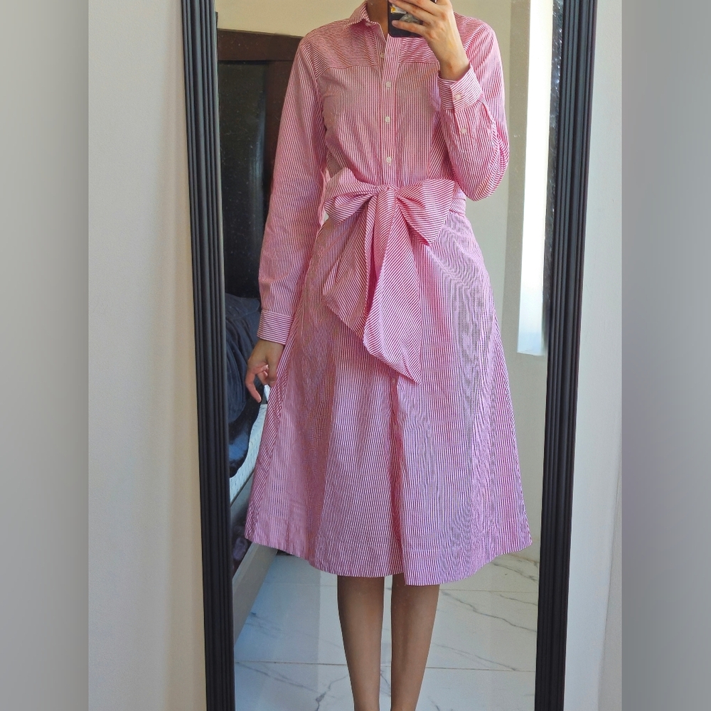 Tie-waist shirt-dress in stripe